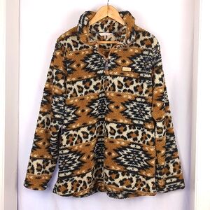 SIMPLY SOUTHERN Women's Tribal Leopard Print Teddy Pullover XXL
